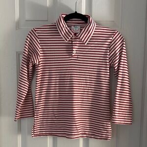 Shrimp and grits kids boys longsleeve red white stripe polo size 7/8